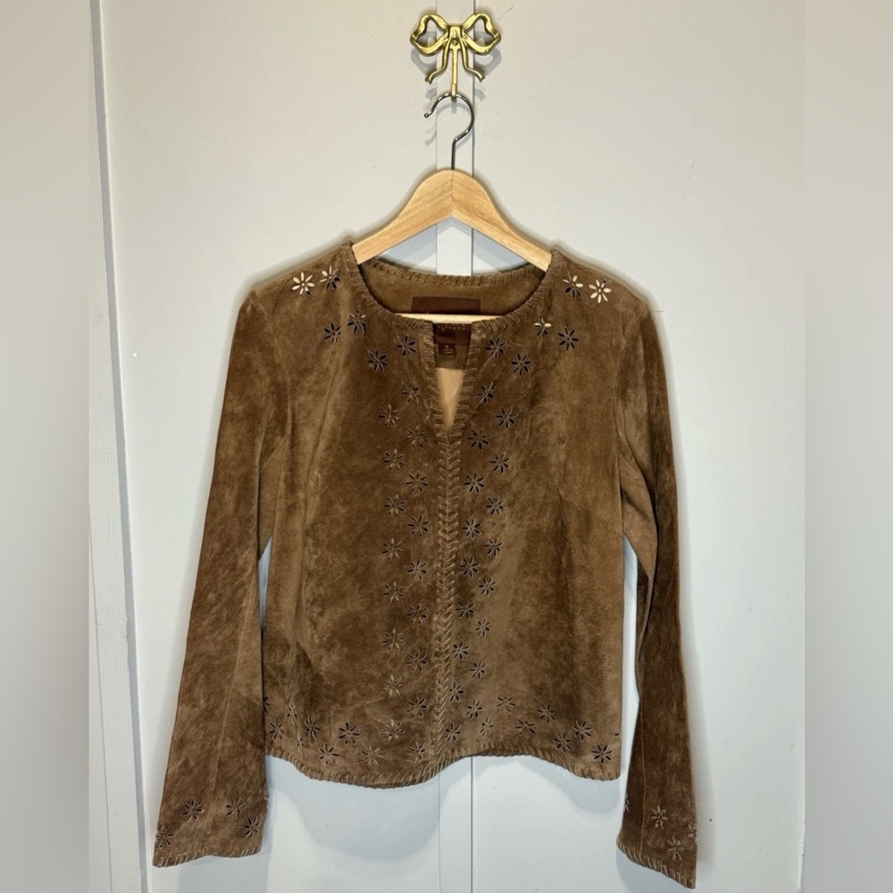 TRYST New York Women’s Leather Shirt Longsleeve Size M Laser Cut Design